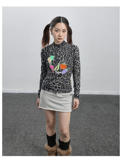 Achihara Summer Leopard Print Silk Blouse