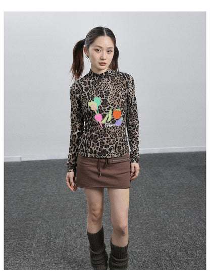 Achihara Summer Leopard Print Silk Blouse