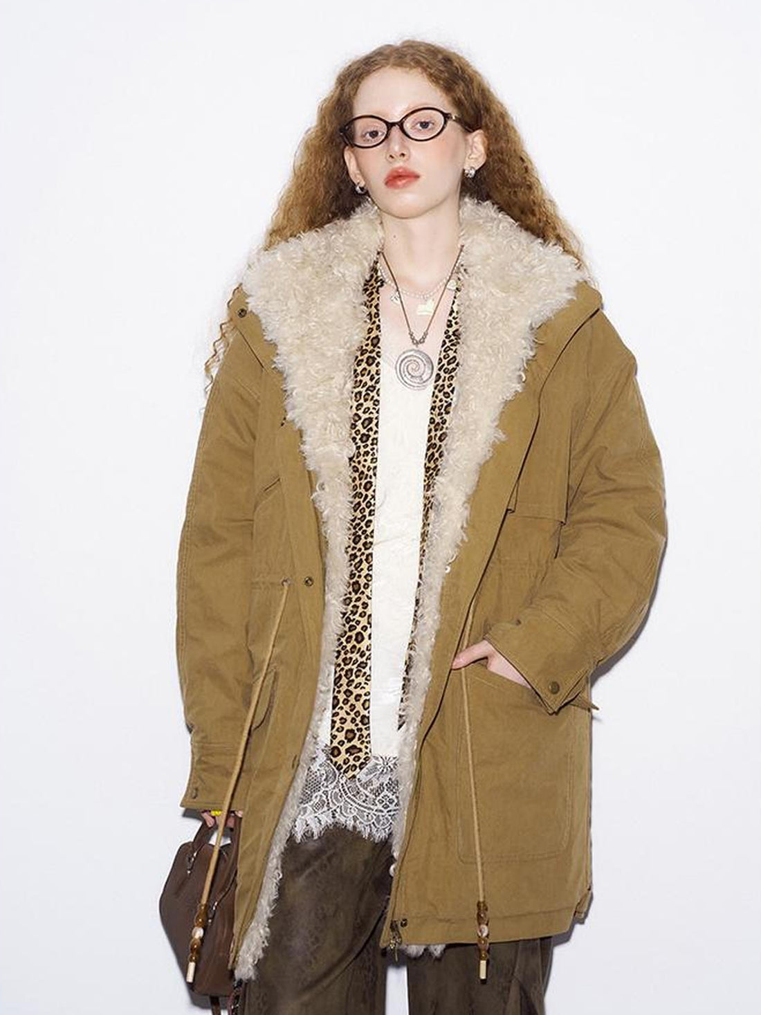 DIDDI MODA Longline Quilted Parka With Fur Trim Relaxed Fit