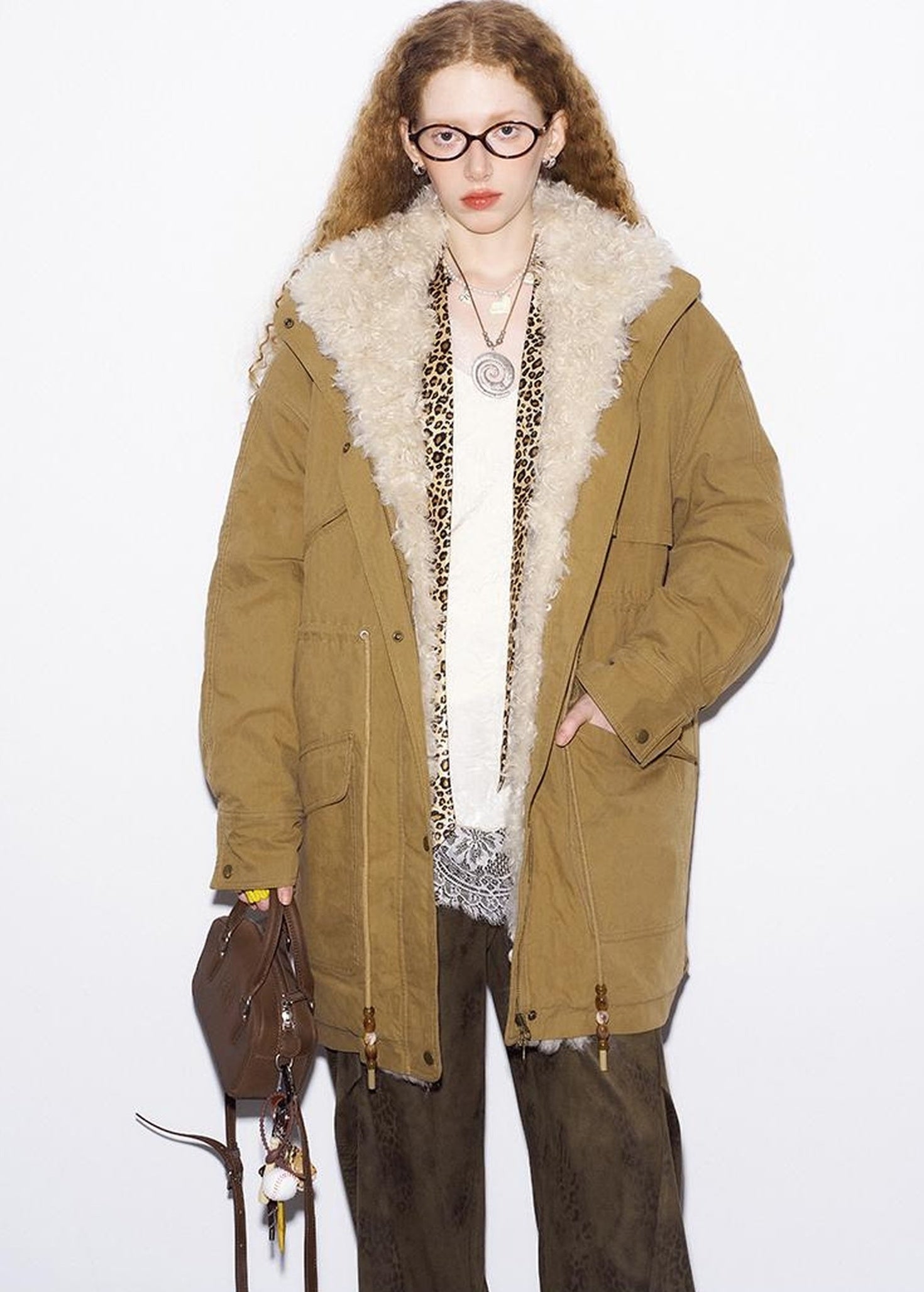 DIDDI MODA Longline Quilted Parka With Fur Trim Relaxed Fit