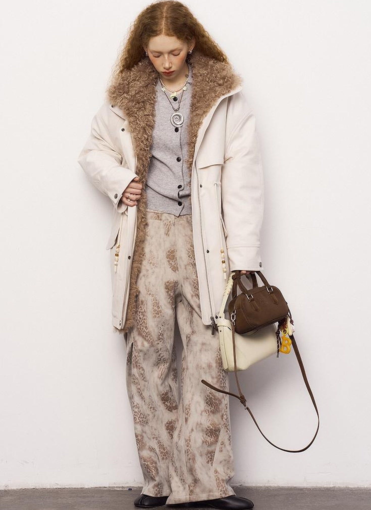 DIDDI MODA Longline Quilted Parka With Fur Trim Relaxed Fit
