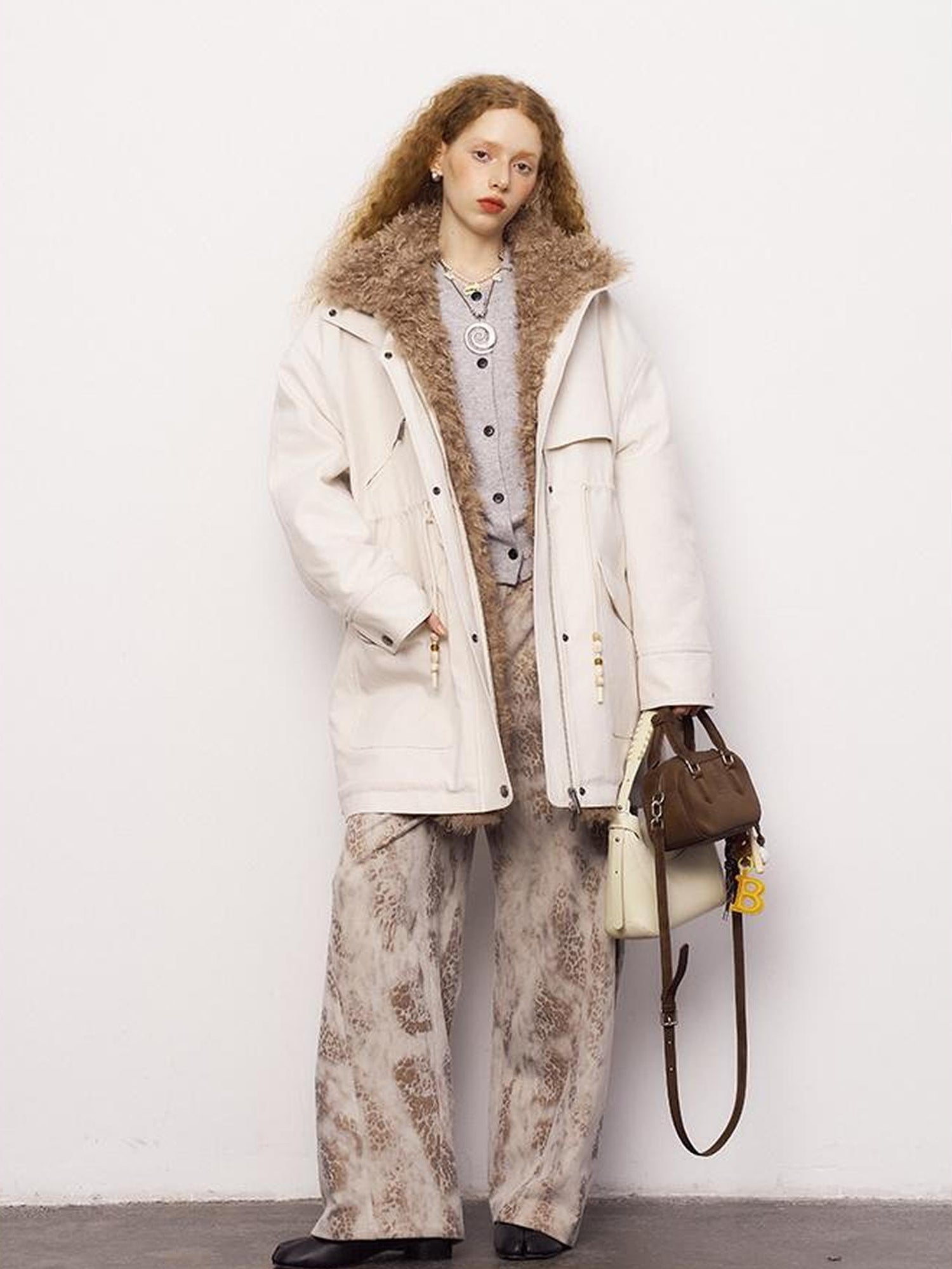 DIDDI MODA Longline Quilted Parka With Fur Trim Relaxed Fit