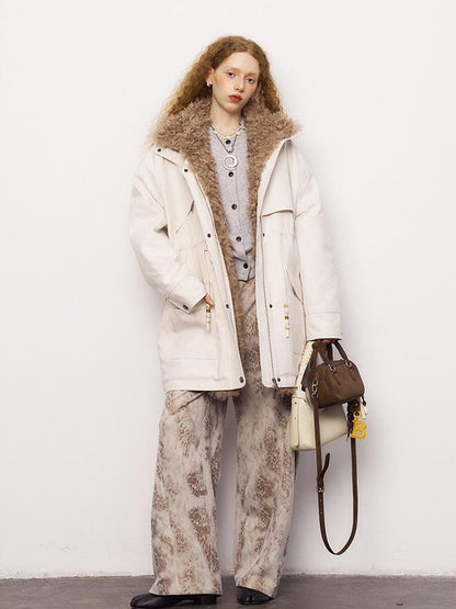 DIDDI MODA Longline Quilted Parka With Fur Trim Relaxed Fit