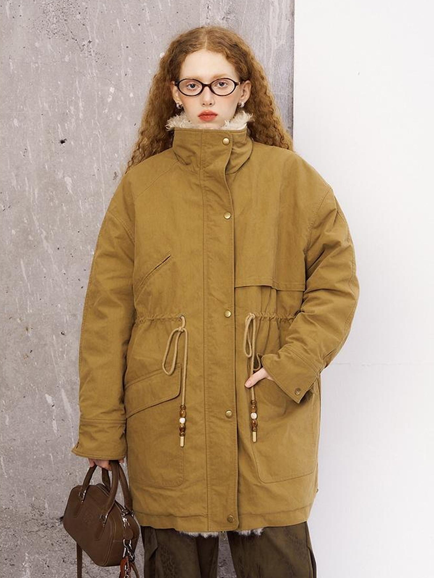 DIDDI MODA Longline Quilted Parka With Fur Trim Relaxed Fit