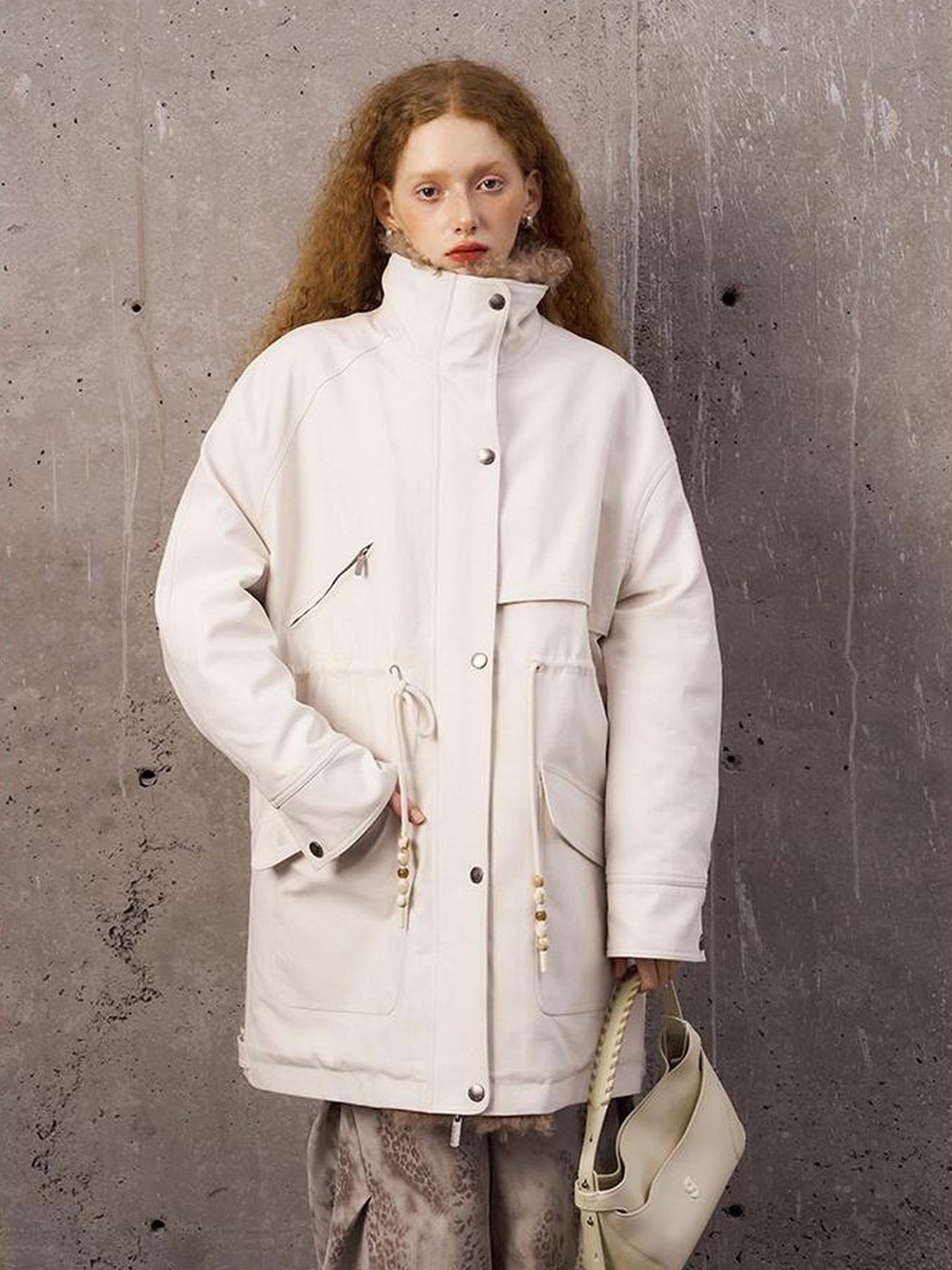 DIDDI MODA Longline Quilted Parka With Fur Trim Relaxed Fit