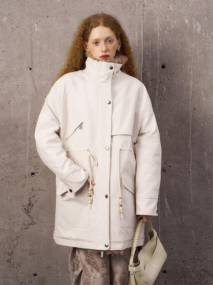 DIDDI MODA Longline Quilted Parka With Fur Trim Relaxed Fit