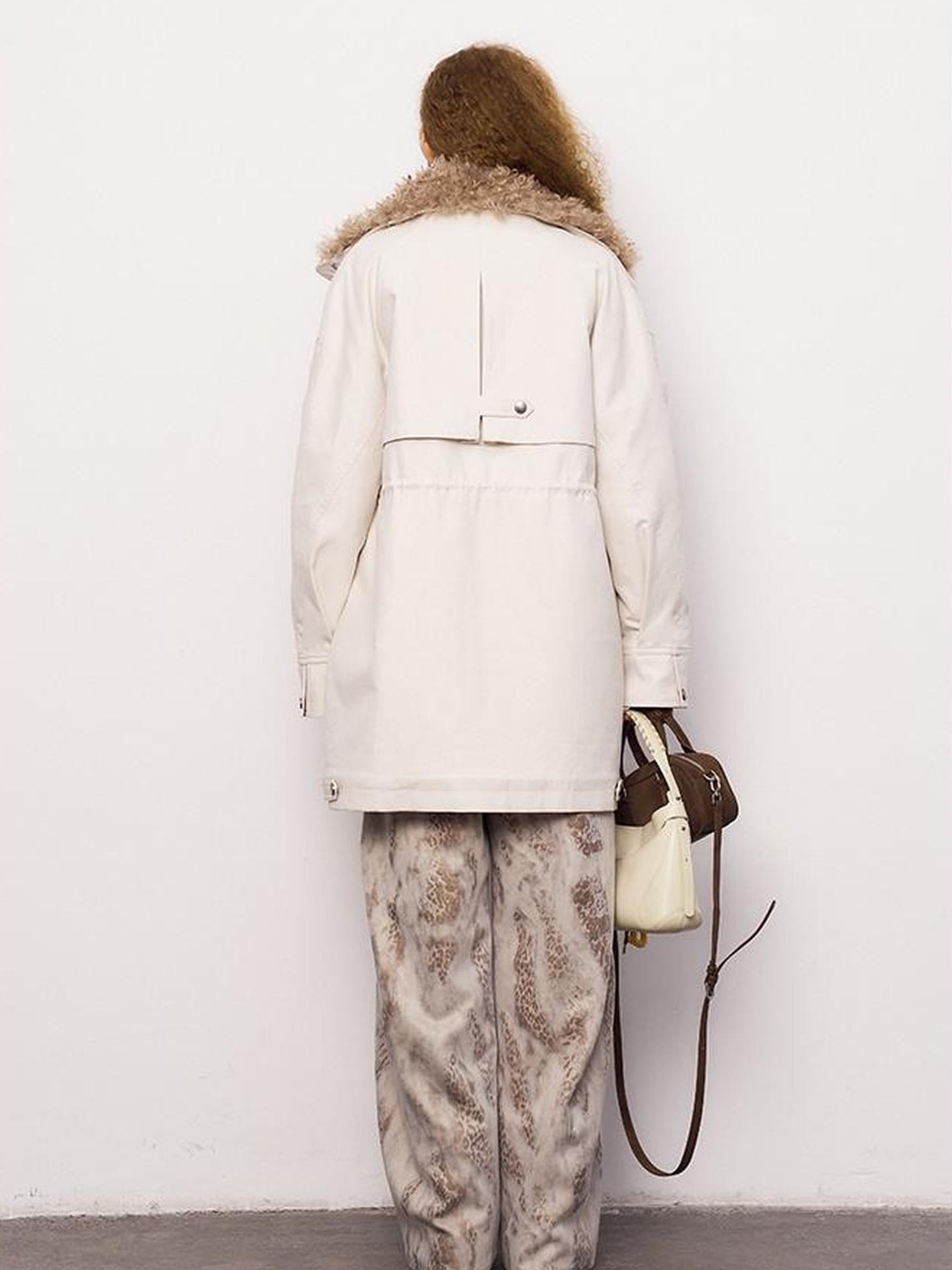 DIDDI MODA Longline Quilted Parka With Fur Trim Relaxed Fit