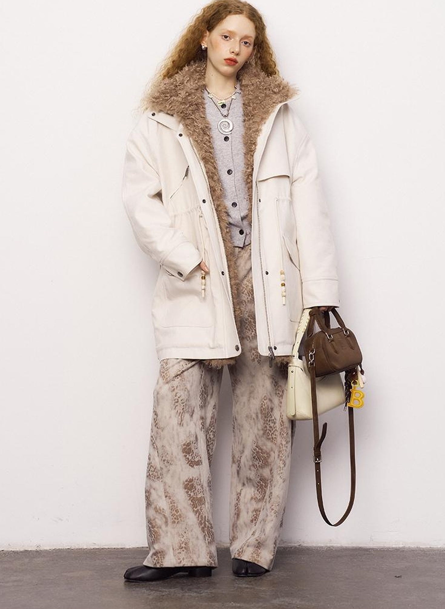 DIDDI MODA Longline Quilted Parka With Fur Trim Relaxed Fit