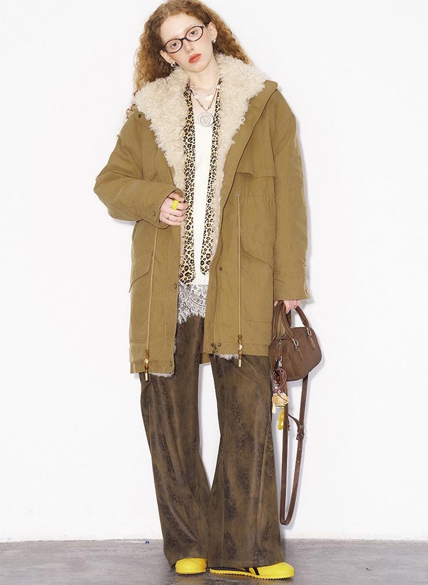 DIDDI MODA Longline Quilted Parka With Fur Trim Relaxed Fit