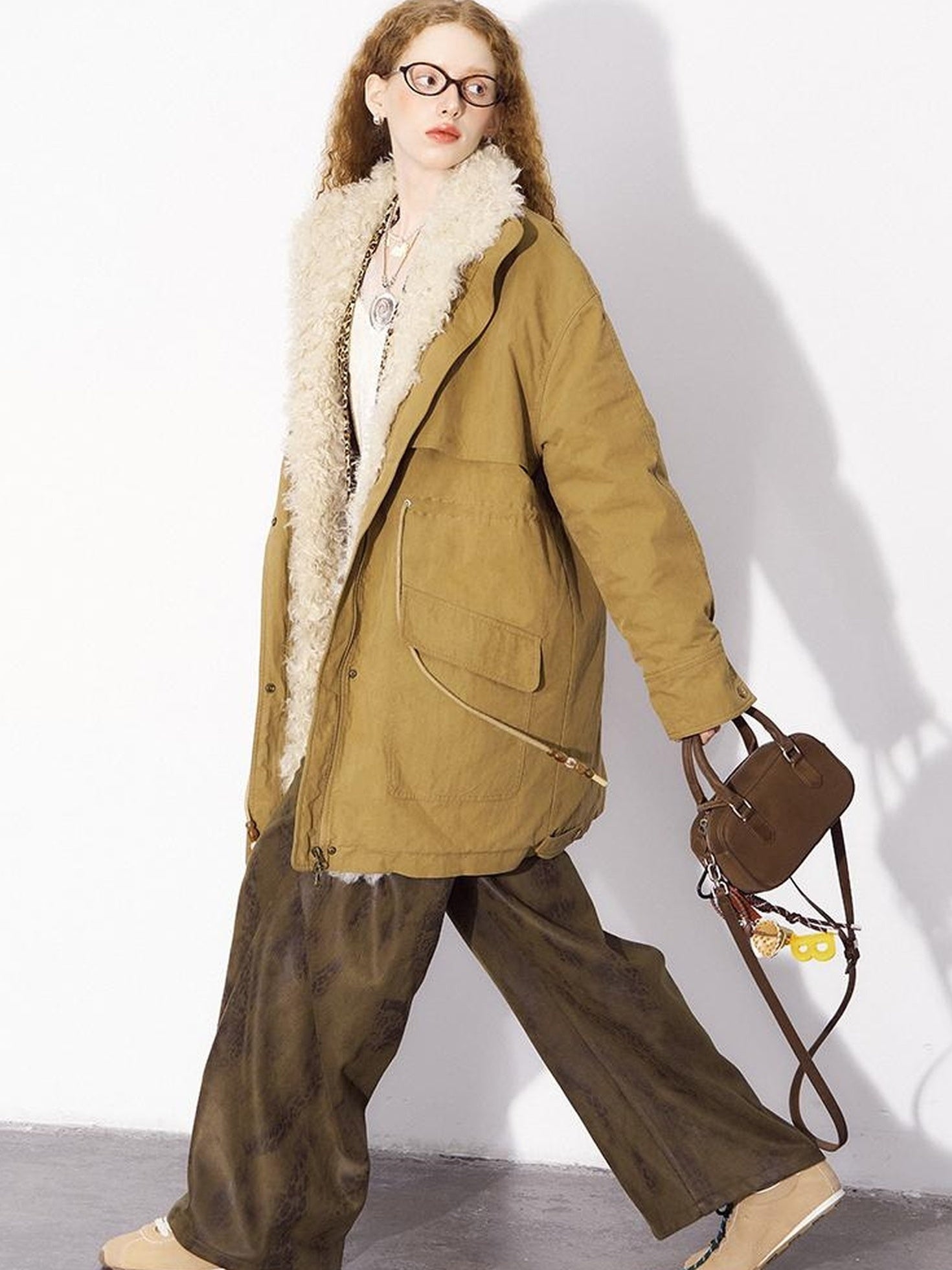 DIDDI MODA Longline Quilted Parka With Fur Trim Relaxed Fit