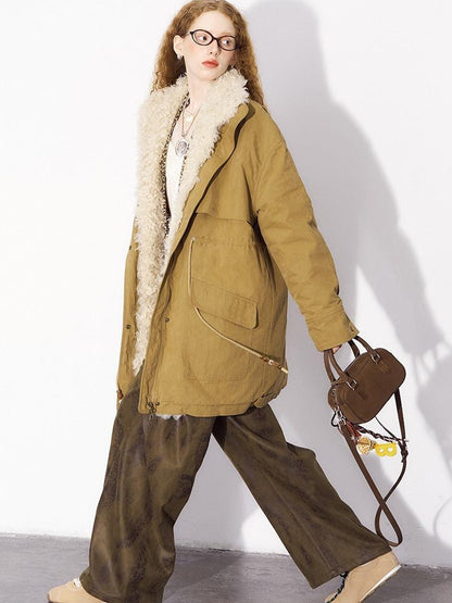 DIDDI MODA Longline Quilted Parka With Fur Trim Relaxed Fit