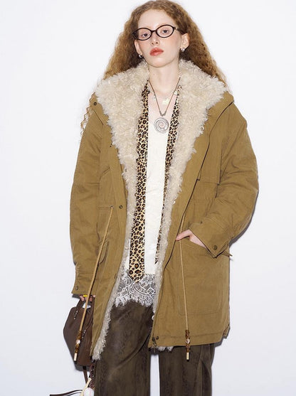 DIDDI MODA Longline Quilted Parka With Fur Trim Relaxed Fit