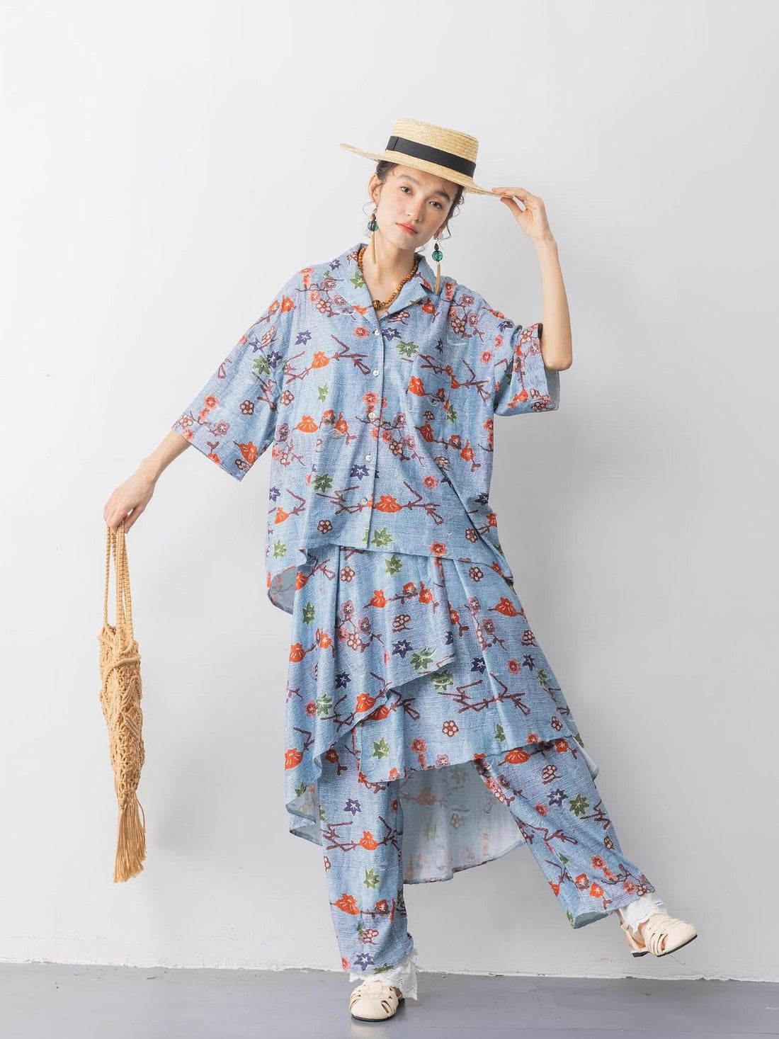 Sweet Mi Loose Cuban Print Shirt Culottes Set Summer Stretch Comfort