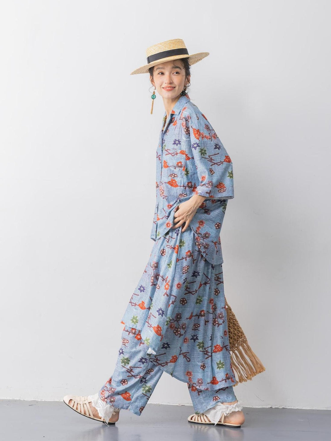 Sweet Mi Loose Cuban Print Shirt Culottes Set Summer Stretch Comfort