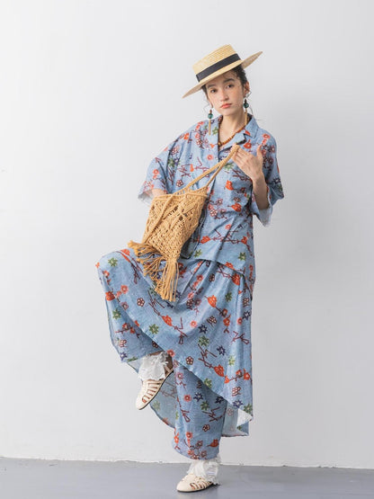 Sweet Mi Loose Cuban Print Shirt Culottes Set Summer Stretch Comfort