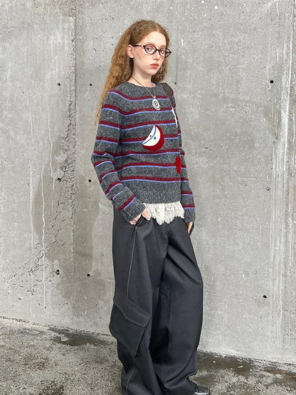 DIDDI MODA Loose Fit Pleated Wide Leg Cargo Trousers With Contrast Stitching