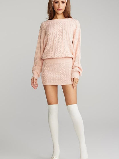 Loose Knit Backless Long Sleeve Dress with Belt Dresses