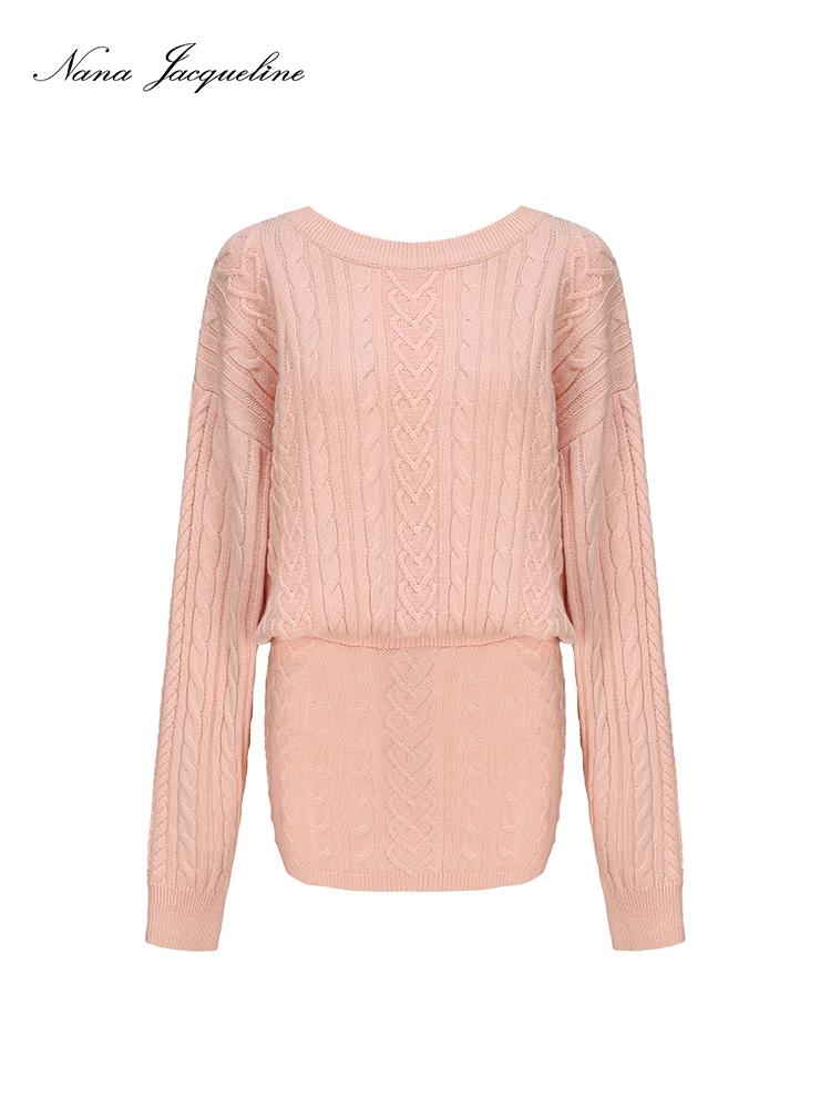 Loose Knit Backless Long Sleeve Dress with Belt Dresses