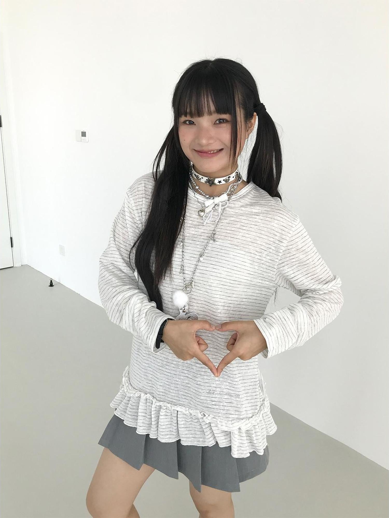 atrandom Loose Long Sleeve Lace Embroidered Striped Layering Top Blouse