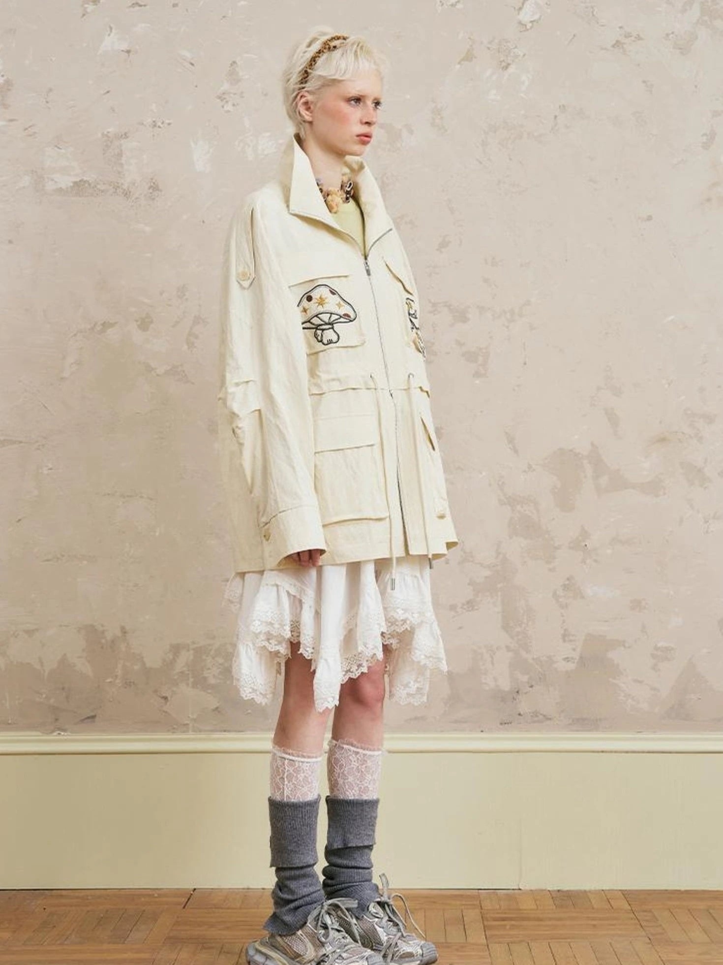 Loose Oversized Embroidered Utility Trench Coat With Adjustable Waist