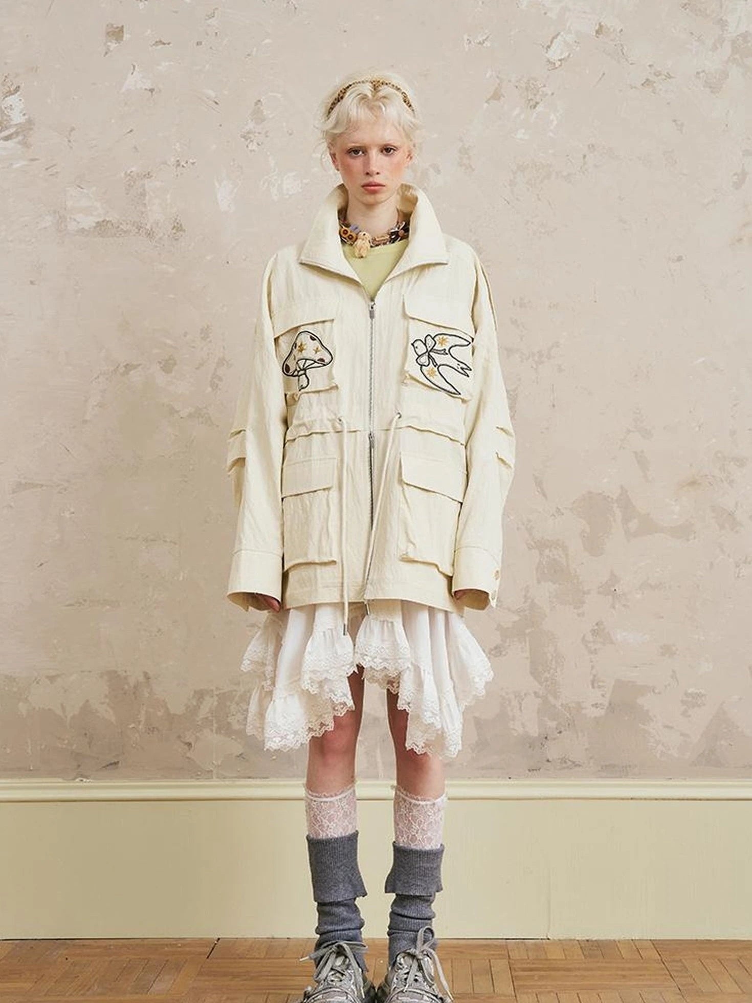 Loose Oversized Embroidered Utility Trench Coat With Adjustable Waist