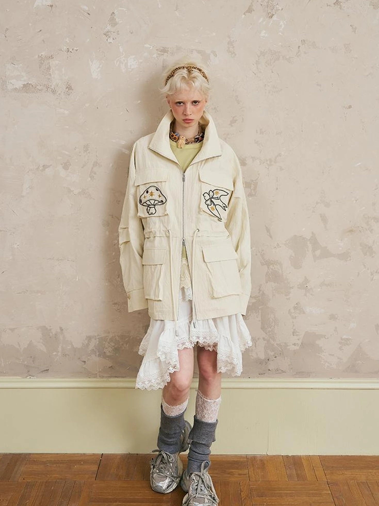 Loose Oversized Embroidered Utility Trench Coat With Adjustable Waist