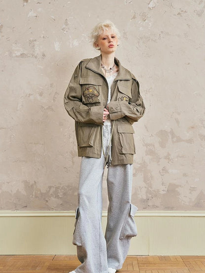 Loose Oversized Embroidered Utility Trench Coat With Adjustable Waist