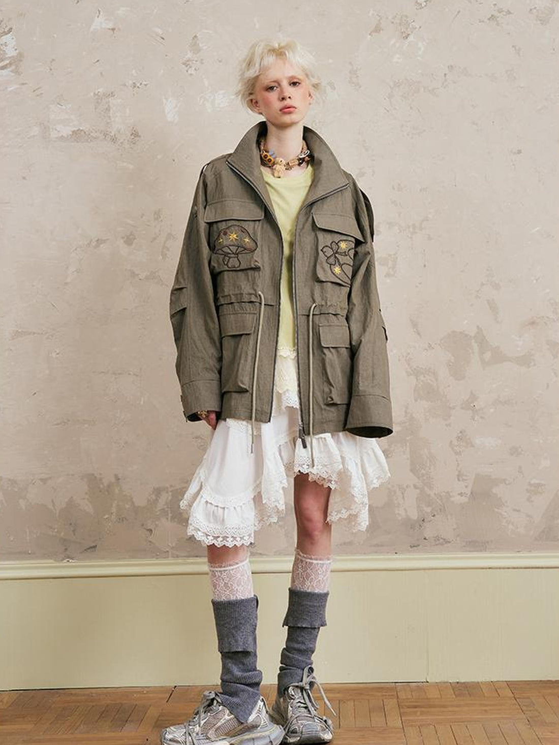 DIDDI MODA Loose Oversized Embroidered Utility Trench Coat With Adjustable Waist
