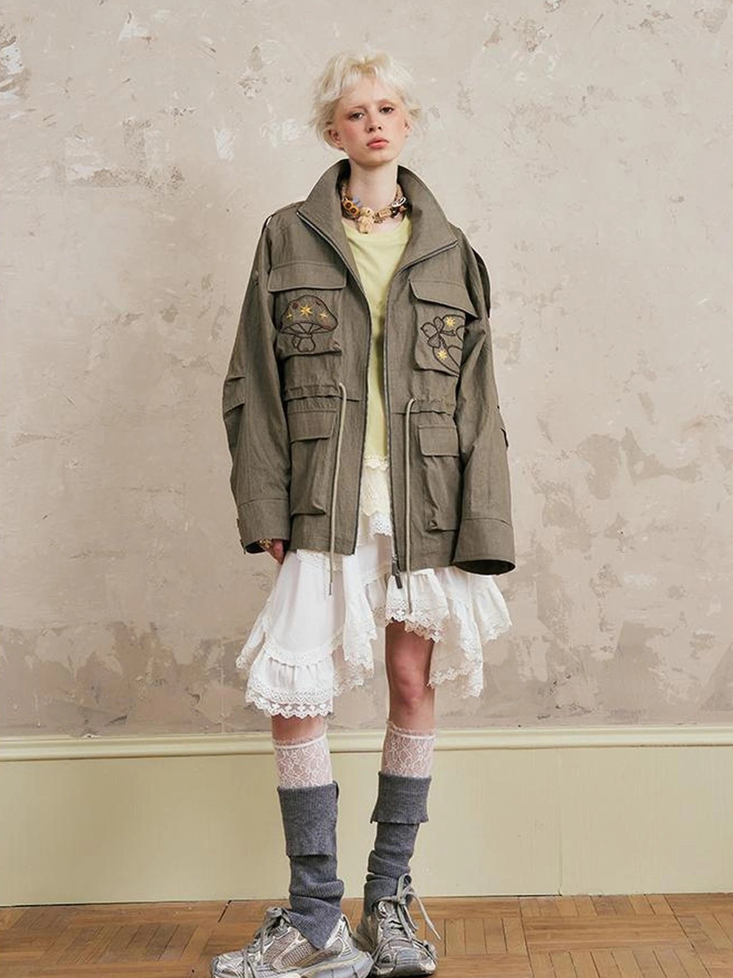 Loose Oversized Embroidered Utility Trench Coat With Adjustable Waist