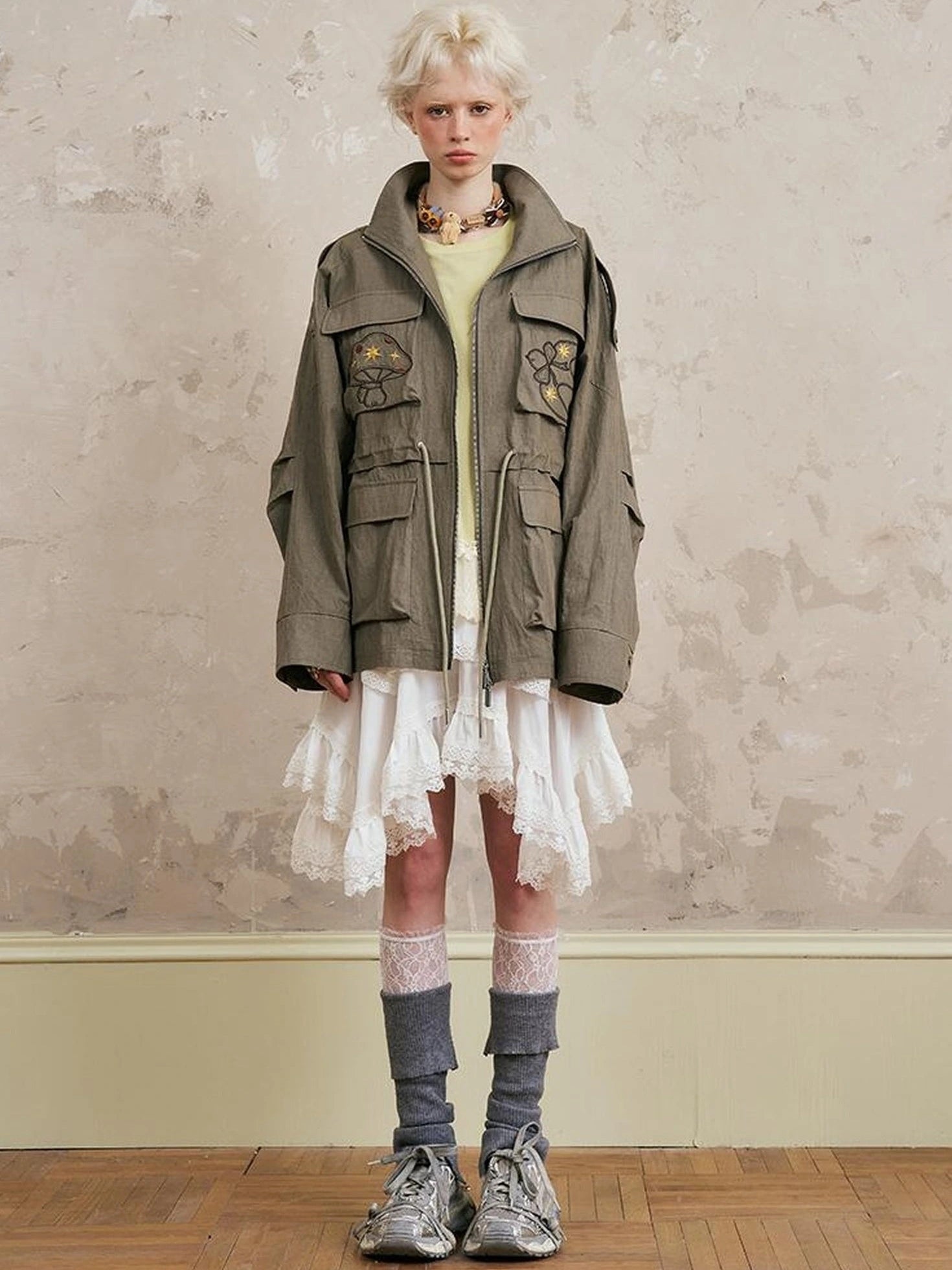 Loose Oversized Embroidered Utility Trench Coat With Adjustable Waist