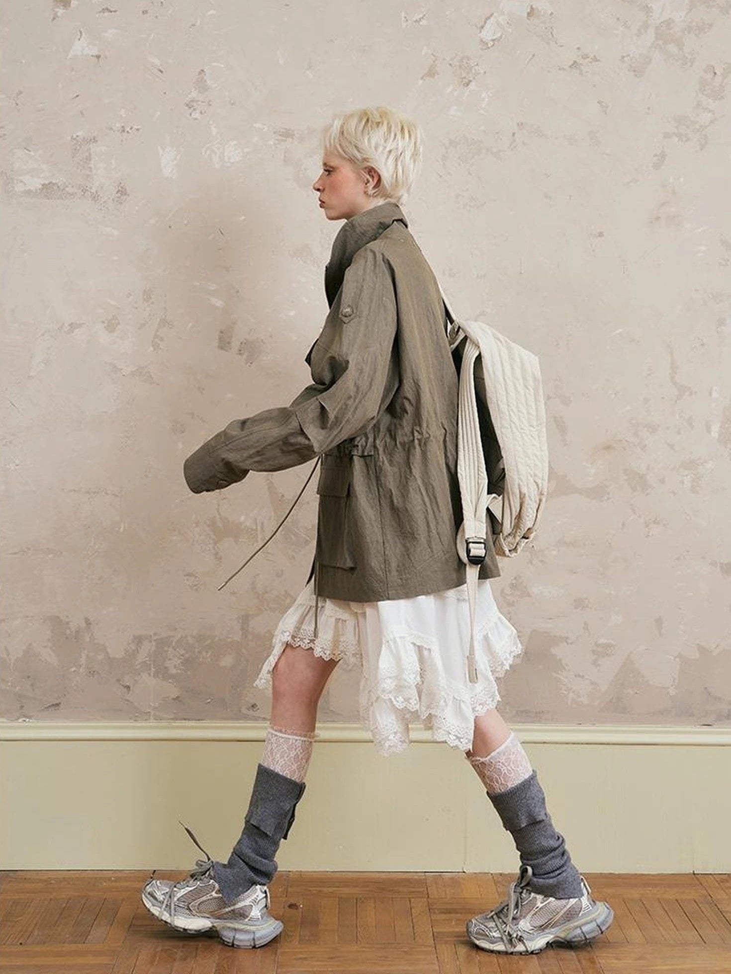 Loose Oversized Embroidered Utility Trench Coat With Adjustable Waist