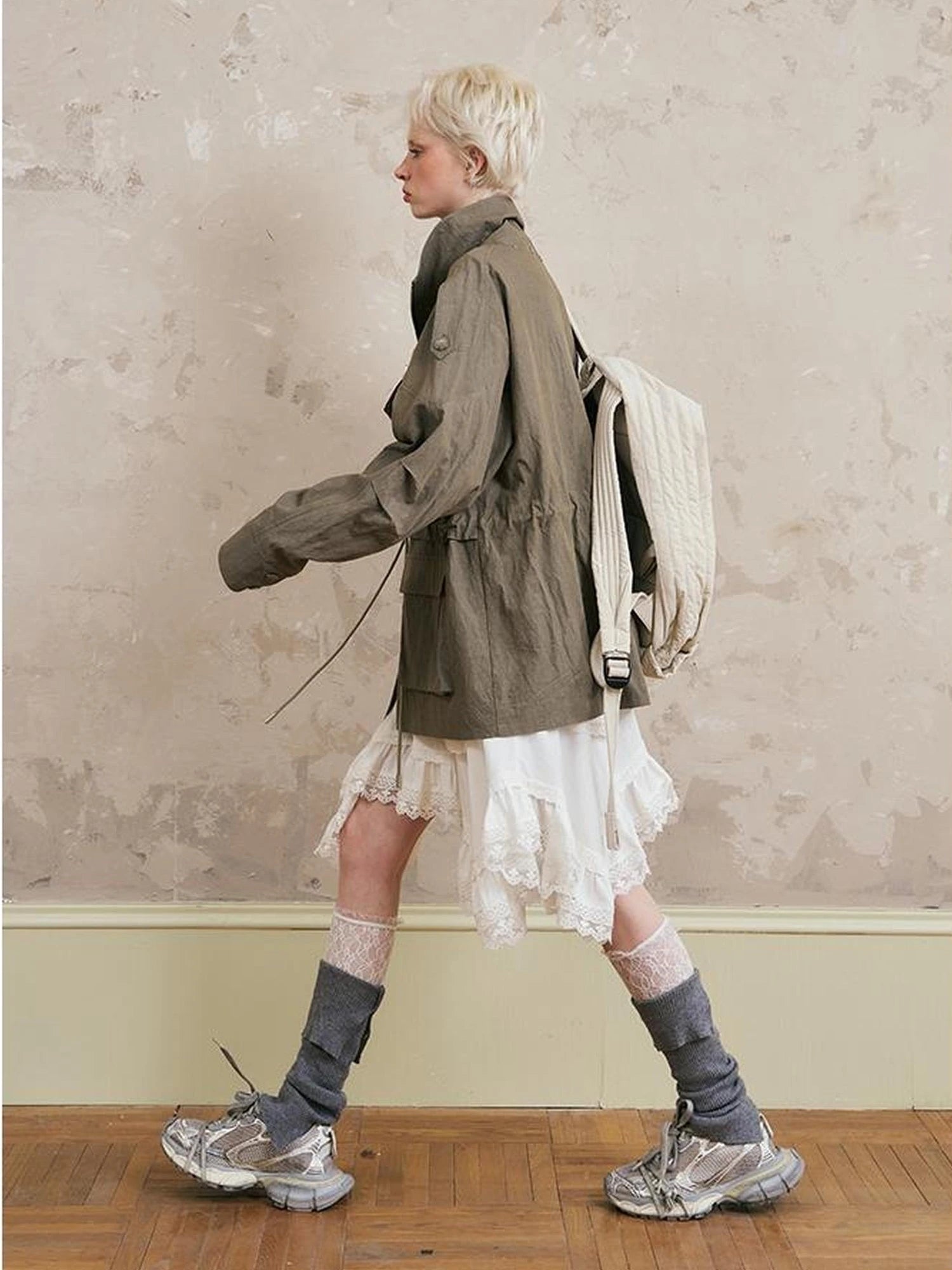 Loose Oversized Embroidered Utility Trench Coat With Adjustable Waist