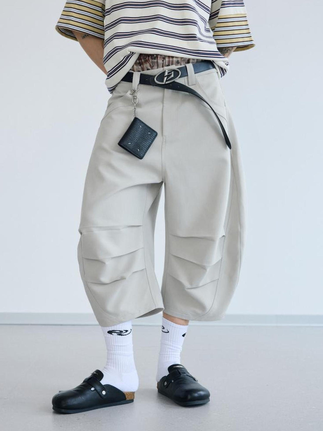 Peoplesense Loose Scimitar Cargo Pants Beige Polyester 3D Embroidery