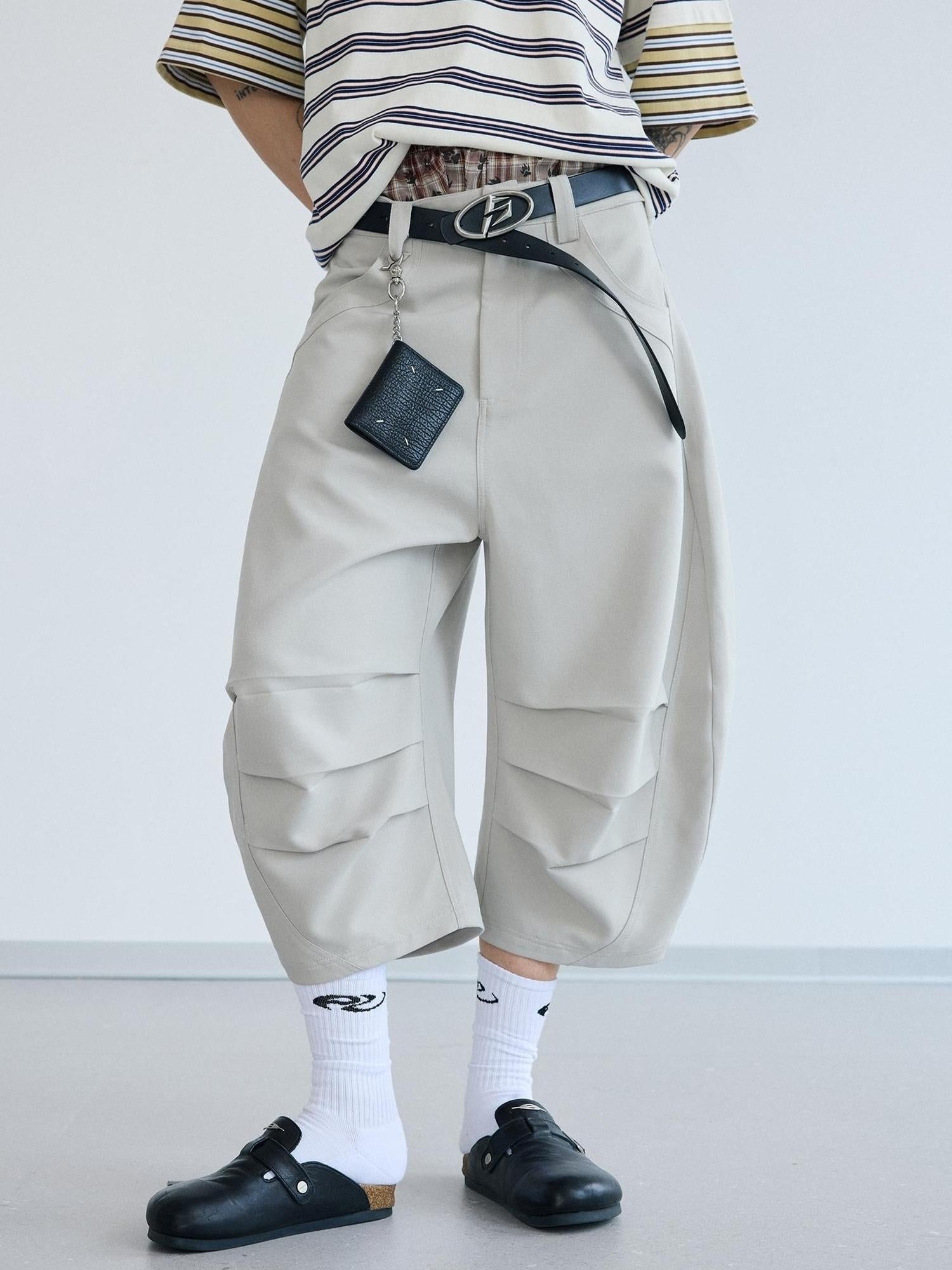 Peoplesense Loose Scimitar Cargo Pants Beige Polyester 3D Embroidery