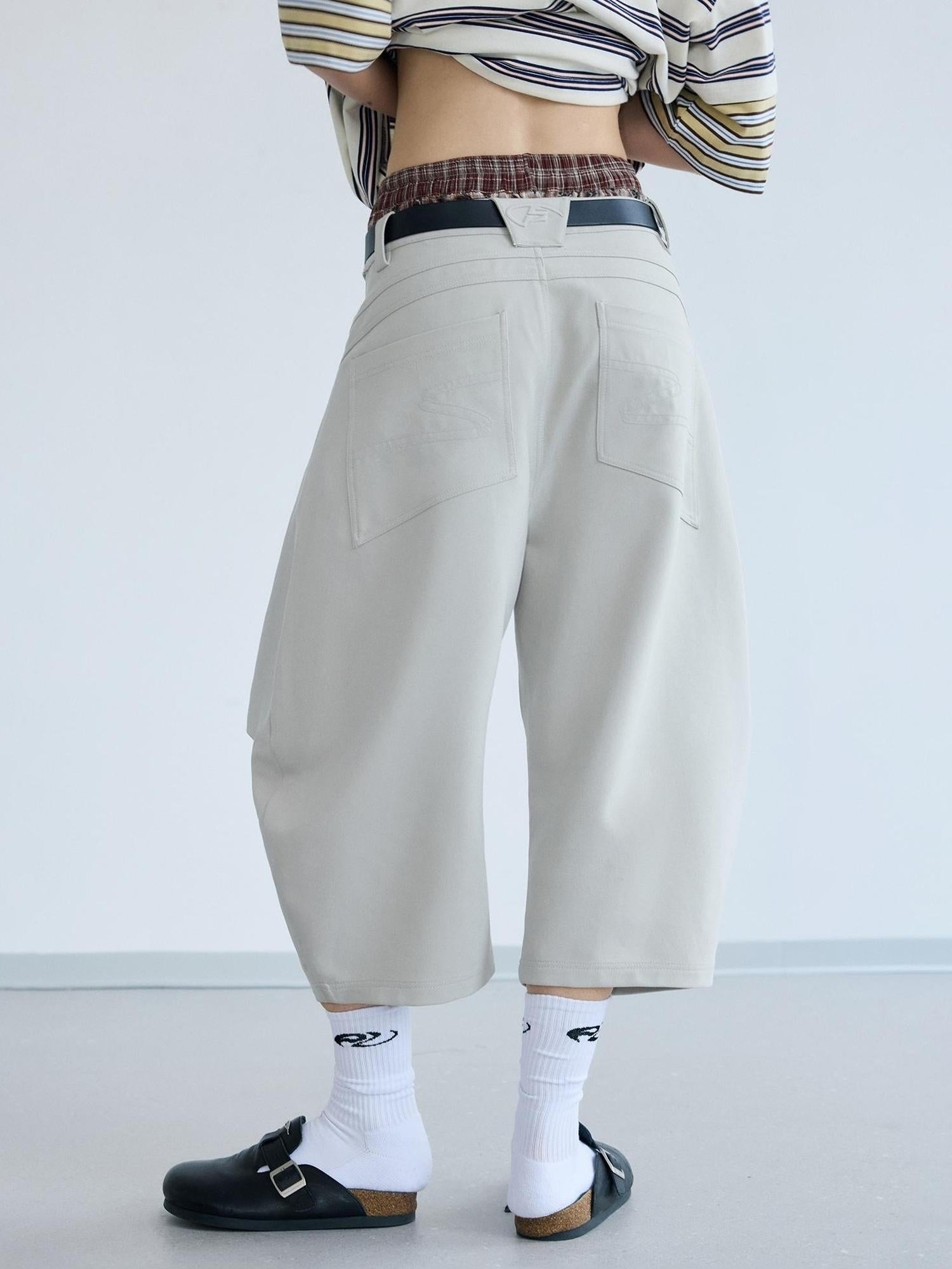 Peoplesense Loose Scimitar Cargo Pants Beige Polyester 3D Embroidery