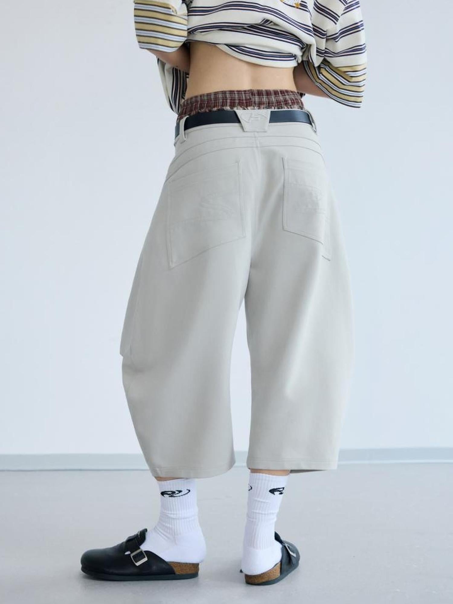 Peoplesense Loose Scimitar Cargo Pants Beige Polyester 3D Embroidery