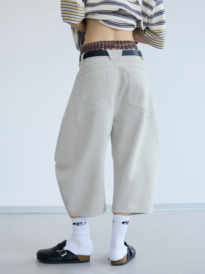 Peoplesense Loose Scimitar Cargo Pants Beige Polyester 3D Embroidery