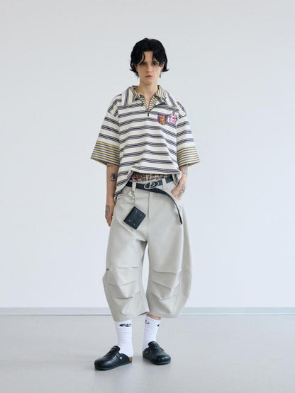 Peoplesense Loose Scimitar Cargo Pants Beige Polyester 3D Embroidery