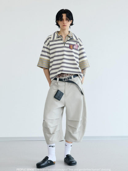 Peoplesense Loose Scimitar Cargo Pants Beige Polyester 3D Embroidery