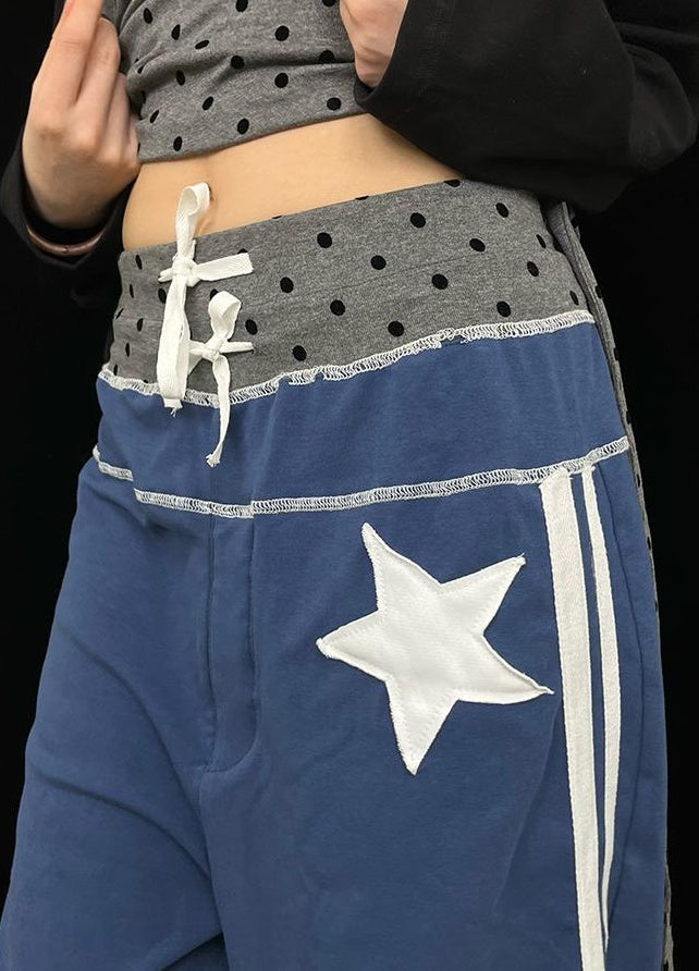 Loose Star Drawstring Joggers Wide Leg Cropped Pants