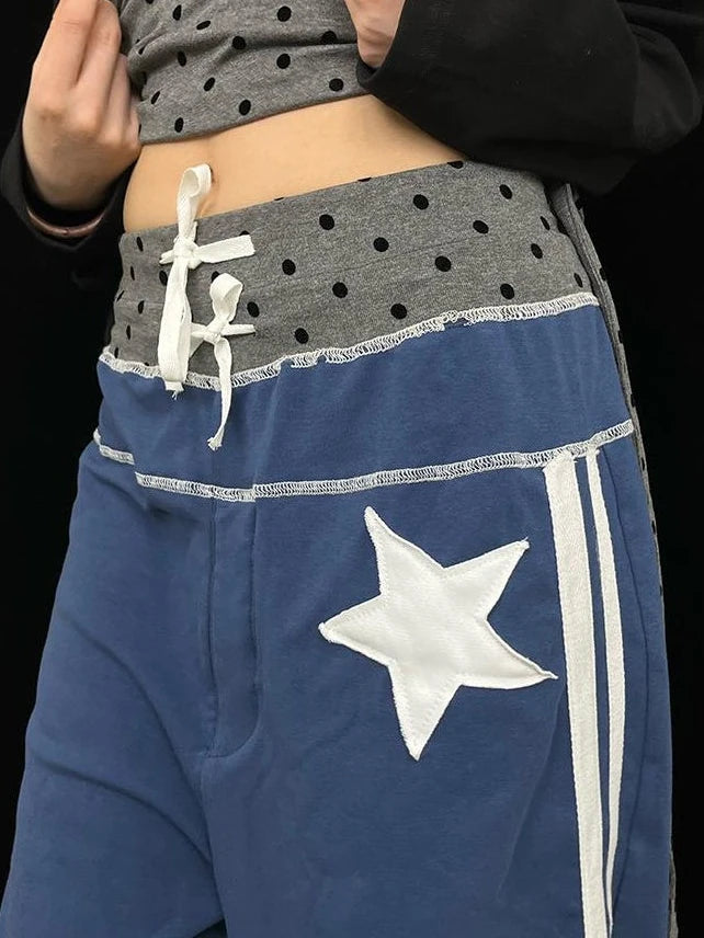 Loose Star Drawstring Joggers Wide Leg Cropped Pants