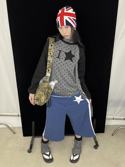 Loose Star Drawstring Joggers Wide Leg Cropped Pants
