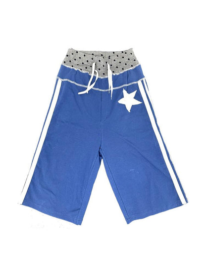 Loose Star Drawstring Joggers Wide Leg Cropped Pants