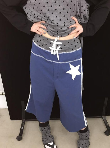 Loose Star Drawstring Joggers Wide Leg Cropped Pants