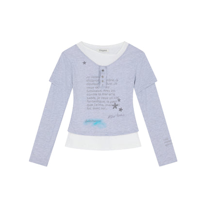 Achihara Distressed Love Letter Print Long Sleeve Tee