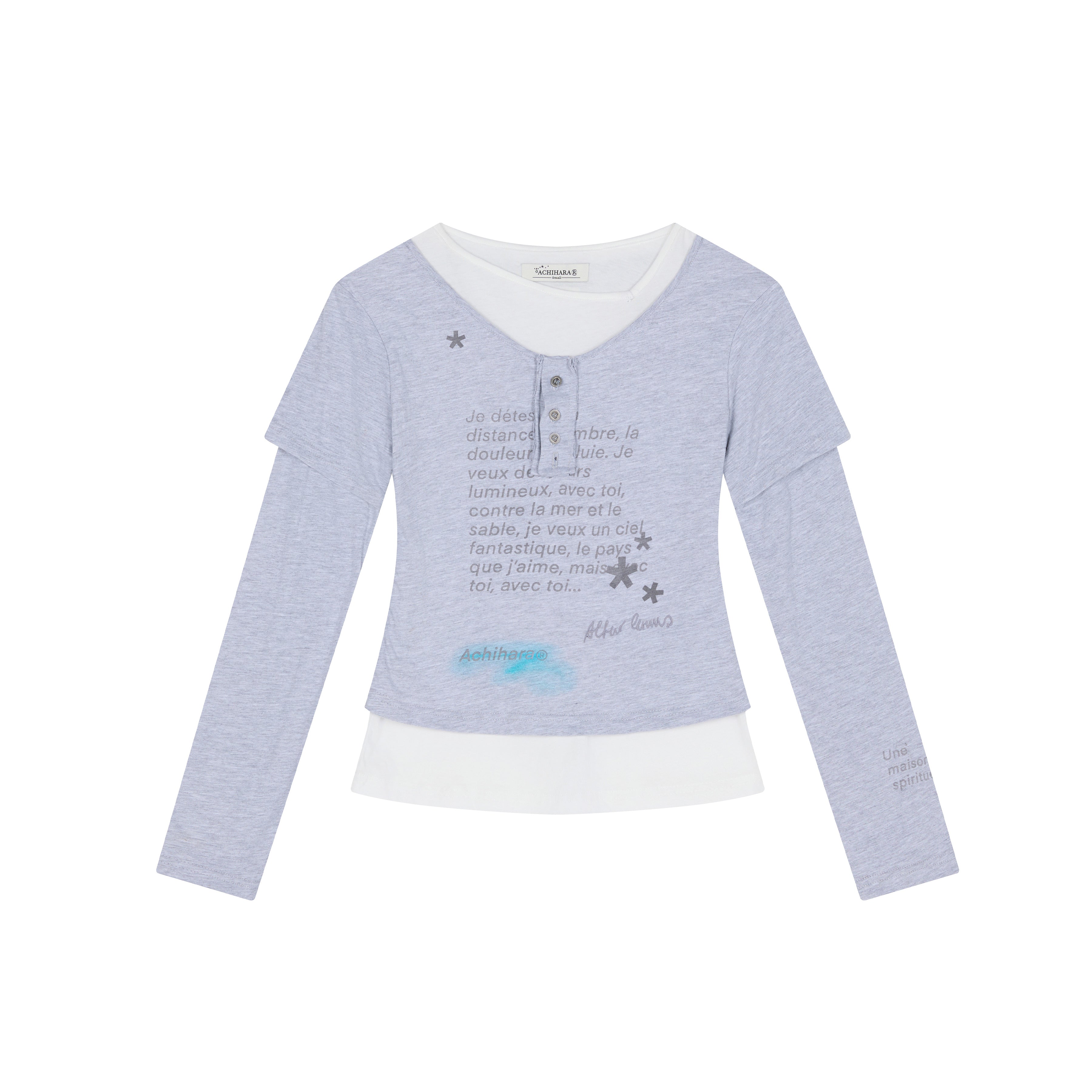 Achihara Distressed Love Letter Print Long Sleeve Tee