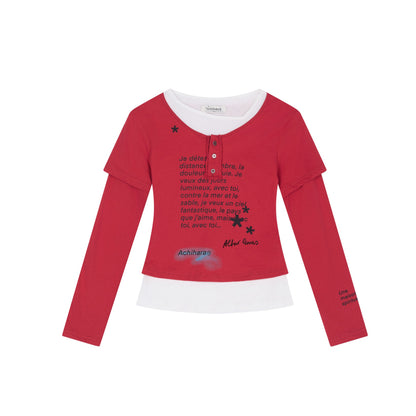 Achihara Distressed Love Letter Print Long Sleeve Tee