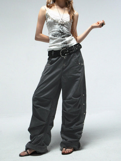 Doublepunch Low Mid Rise Loose Stacked Washed Cotton Pants