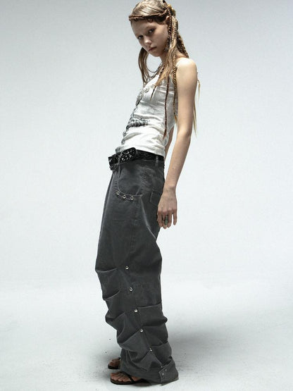 Doublepunch Low Mid Rise Loose Stacked Washed Cotton Pants