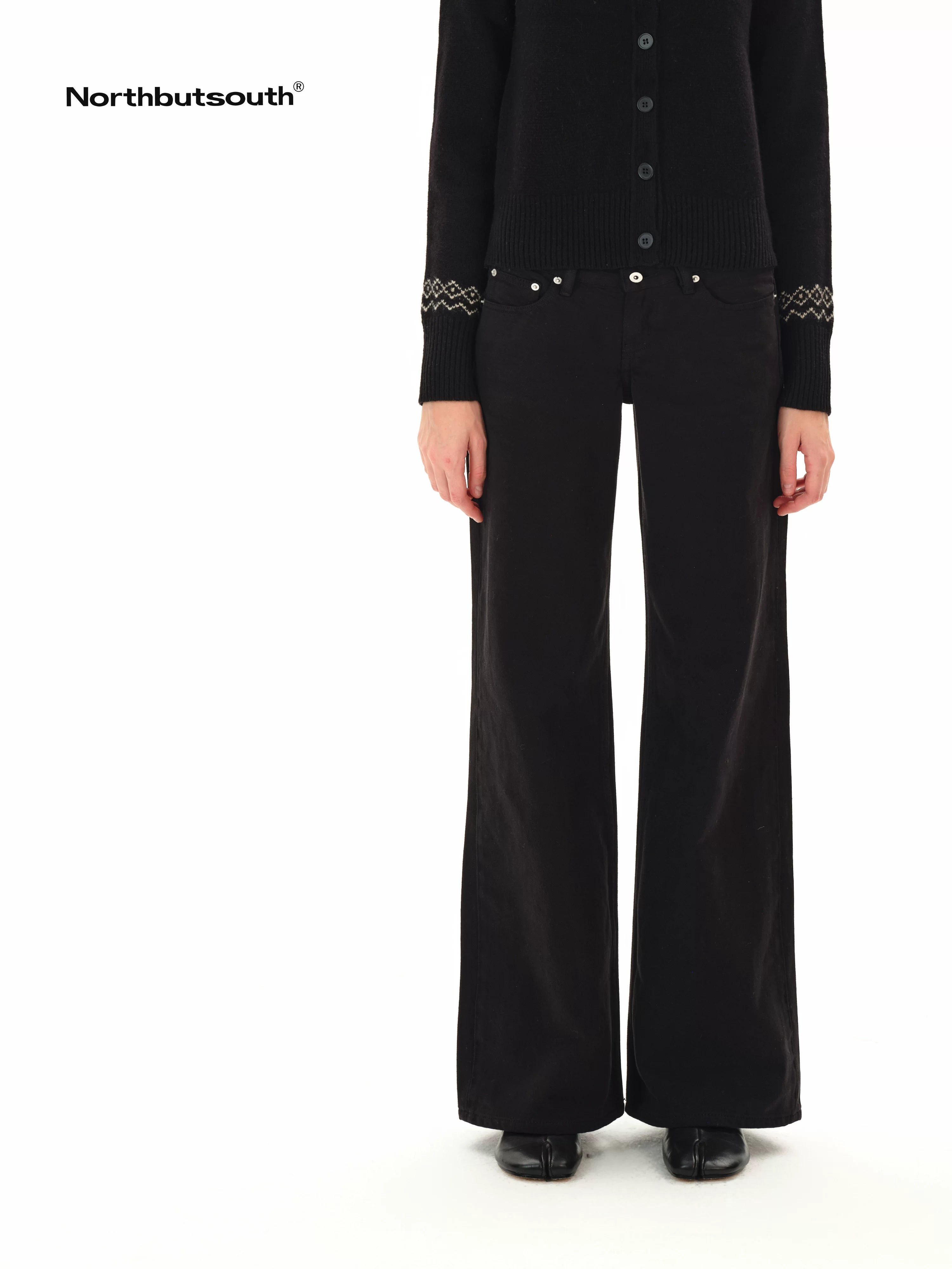 Low Rise Wide Leg Black Twill Denim Trousers